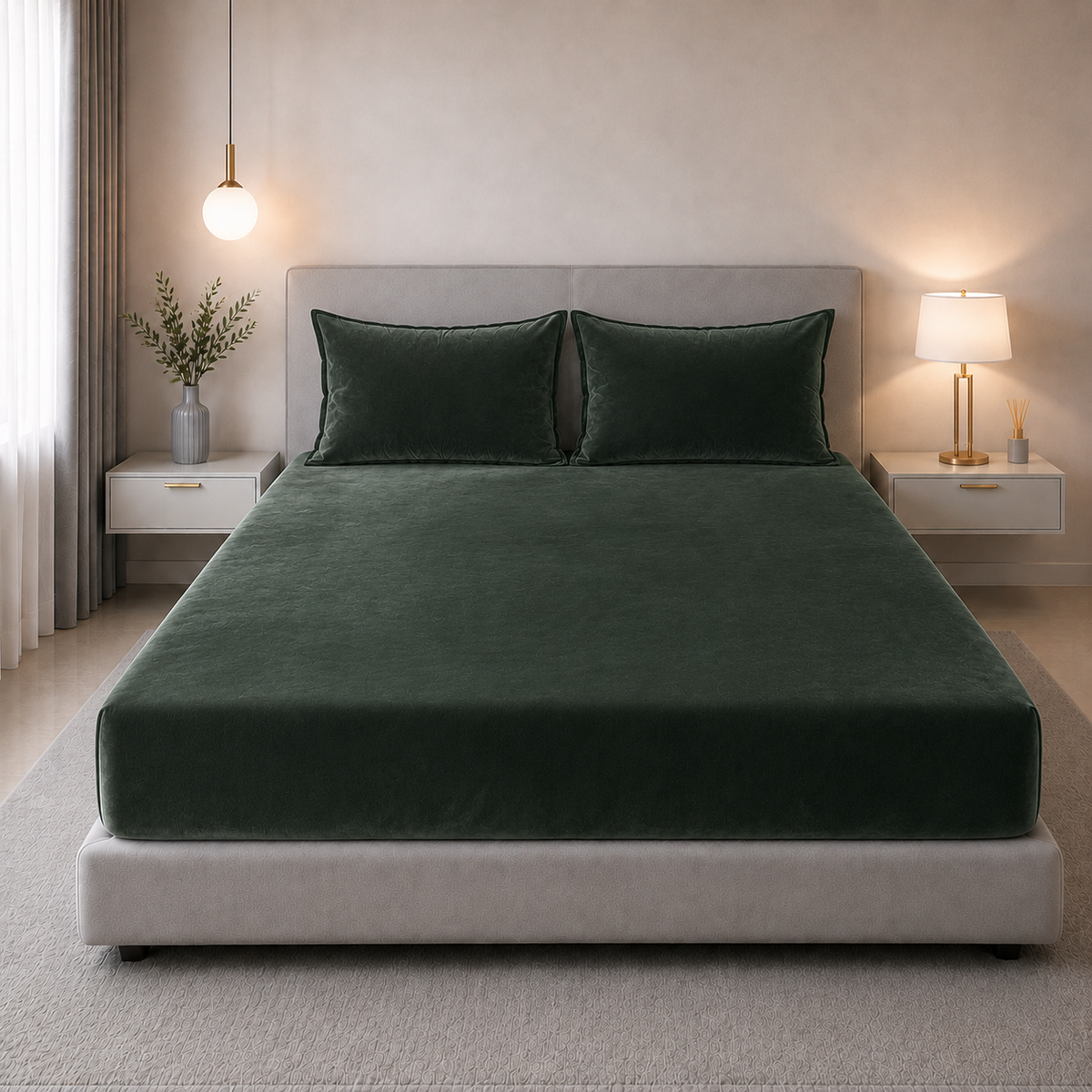 Velvet Solid Winter Bedsheet for Double Bed King Size with 2 Pillow Covers