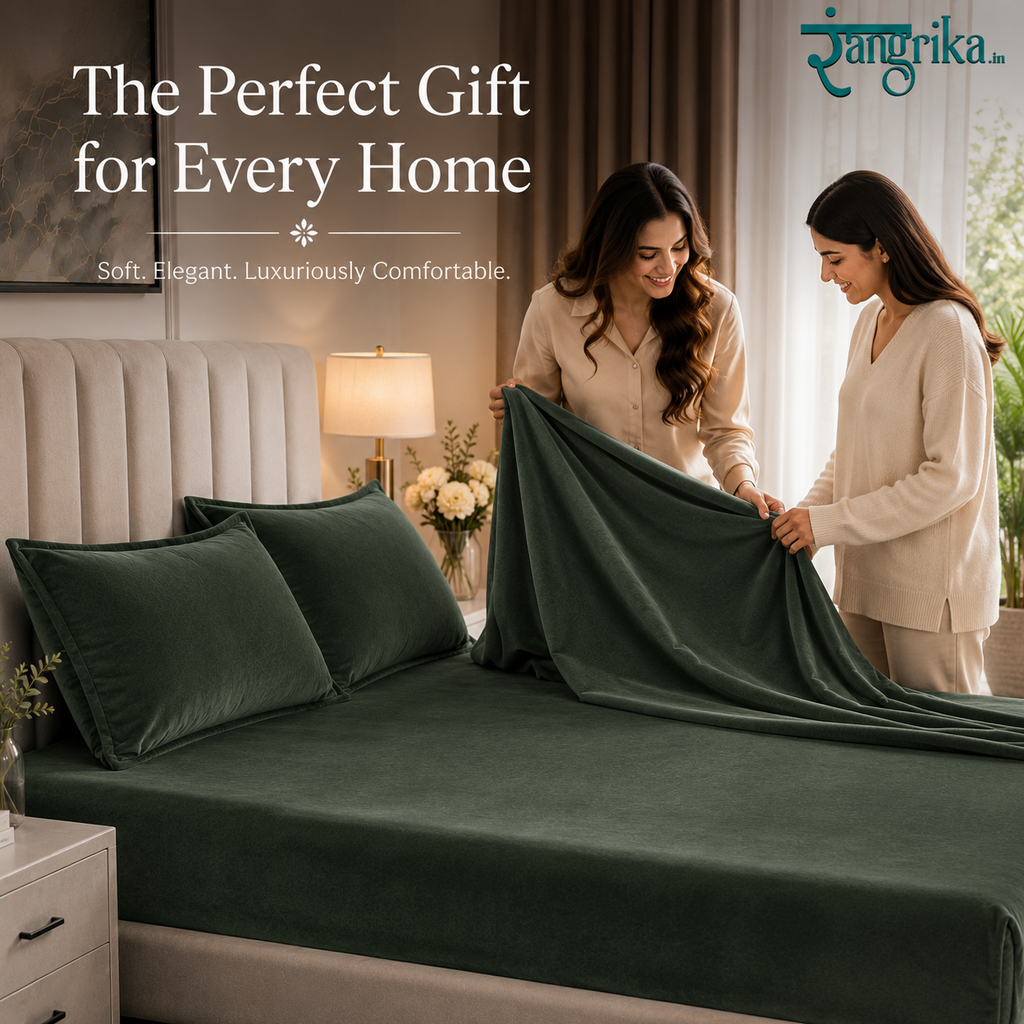 Velvet Solid Winter Bedsheet for Double Bed King Size with 2 Pillow Covers