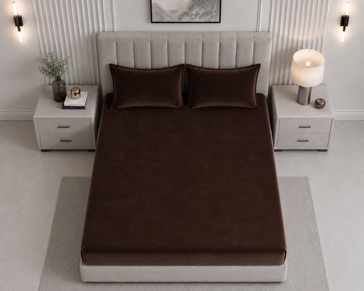 Velvet Solid Winter Bedsheet for Double Bed King Size with 2 Pillow Covers