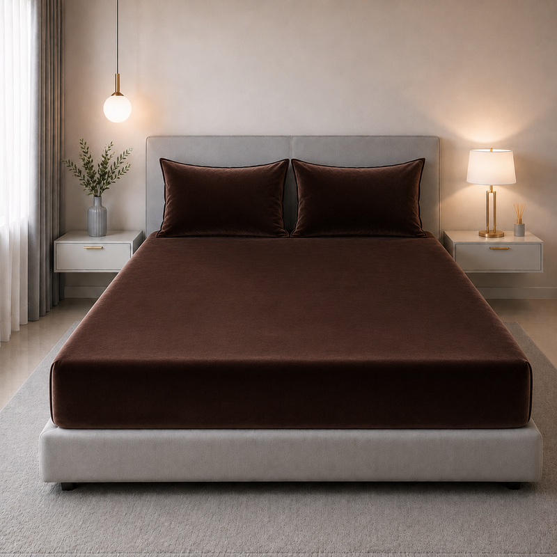 Velvet Solid Winter Bedsheet for Double Bed King Size with 2 Pillow Covers