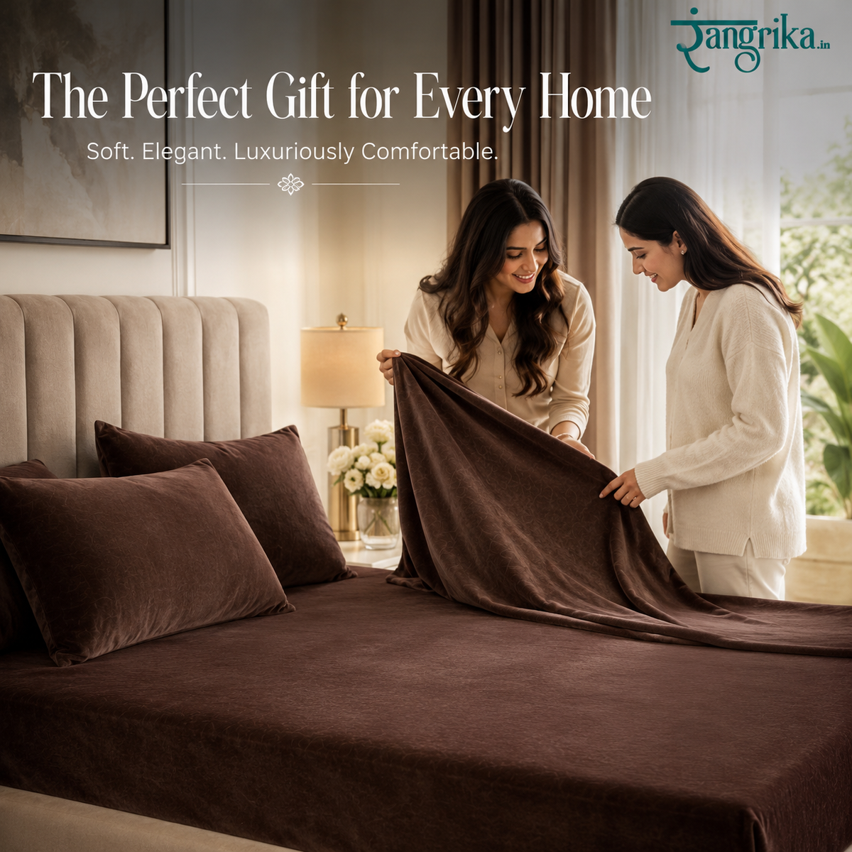 Velvet Solid Winter Bedsheet for Double Bed King Size with 2 Pillow Covers